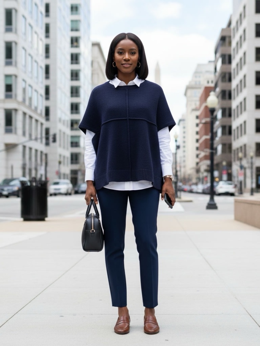 Ann Taylor LOFT Knit Poncho Sweater Navy Blue M NWT